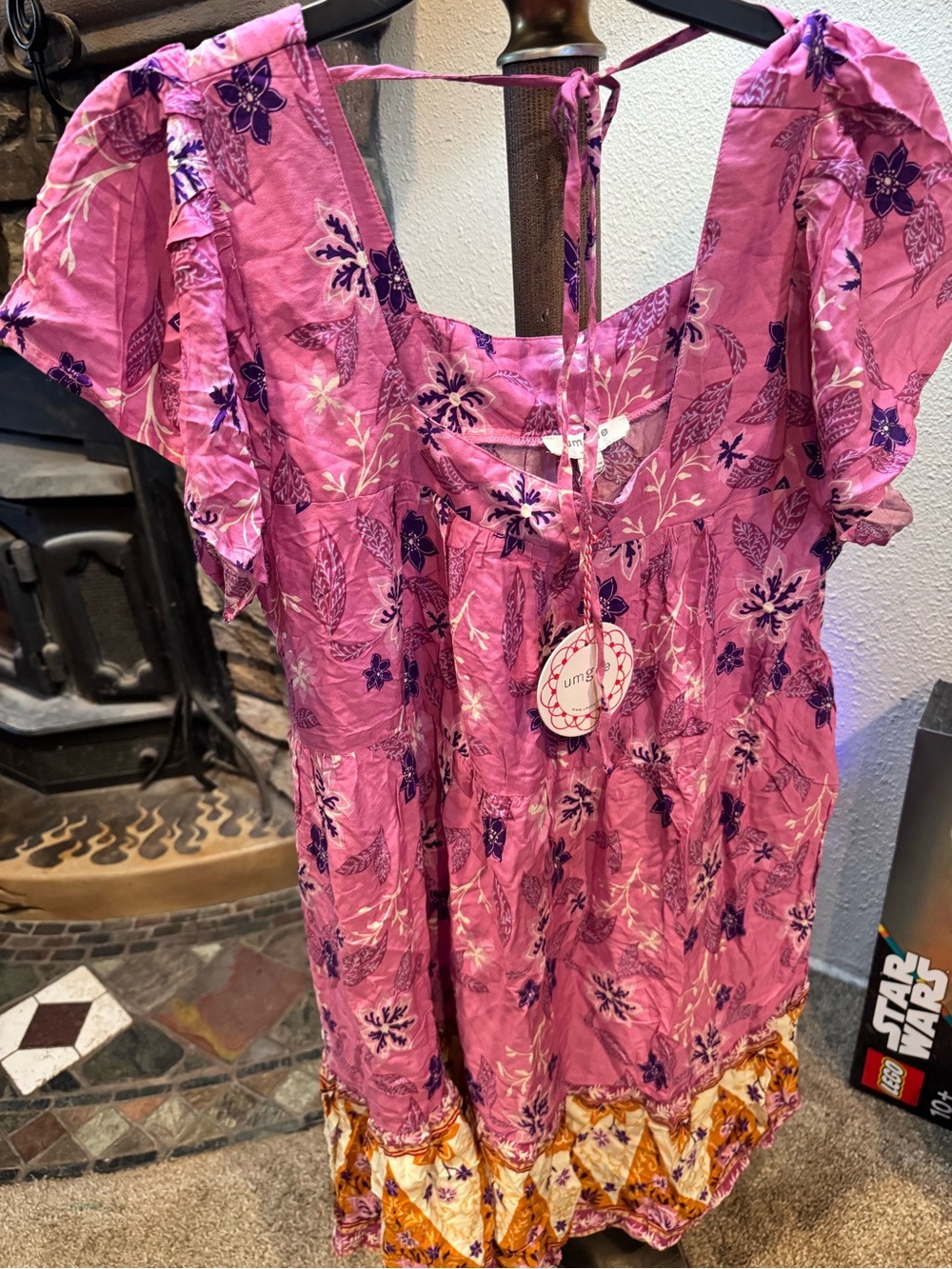 Umgee Pink Floral Boho Tunic Dress with Ruffled Hem